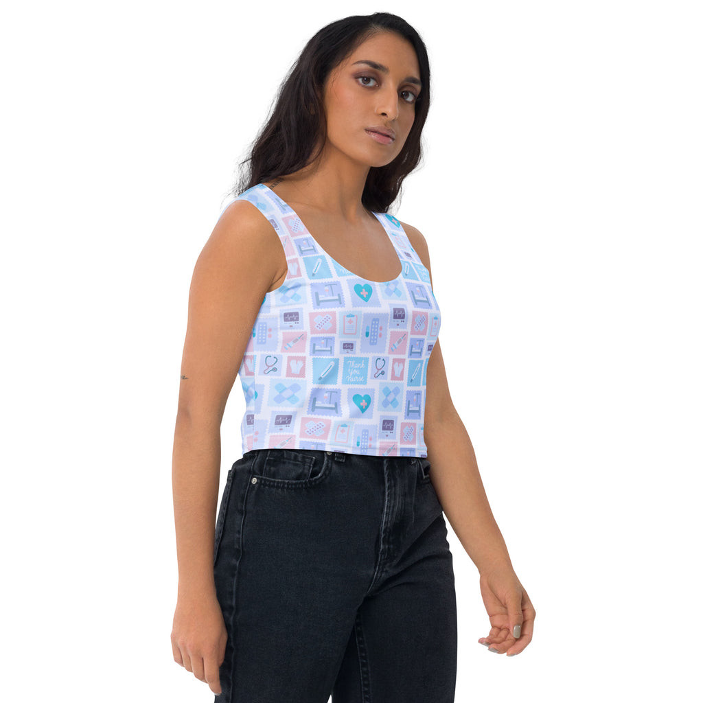 Women's Blue Nurse Icon Buttery Soft Crop Top- Quick-Drying UPF 50+ Stretch Top