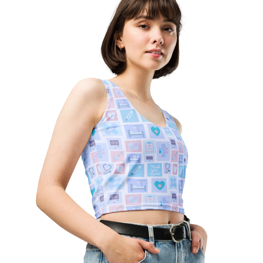 Women's Blue Nurse Icon Buttery Soft Crop Top- Quick-Drying UPF 50+ Stretch Top