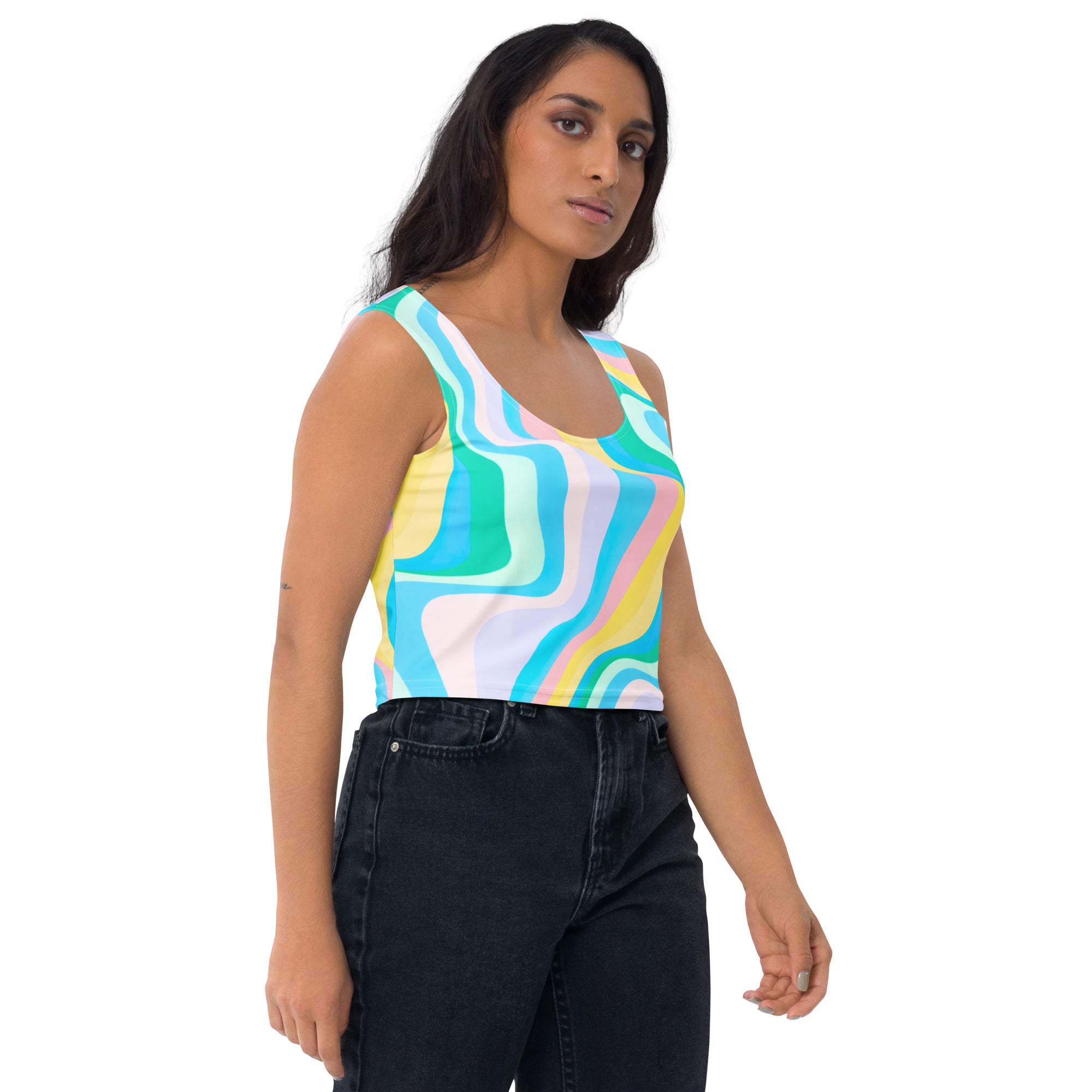 Women's Pastel Wave Buttery Soft Crop Top- Quick-Drying UPF 50+ Stretch Top