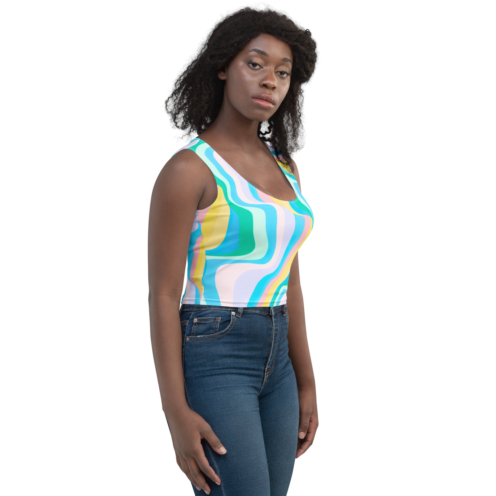 Women's Pastel Wave Buttery Soft Crop Top- Quick-Drying UPF 50+ Stretch Top