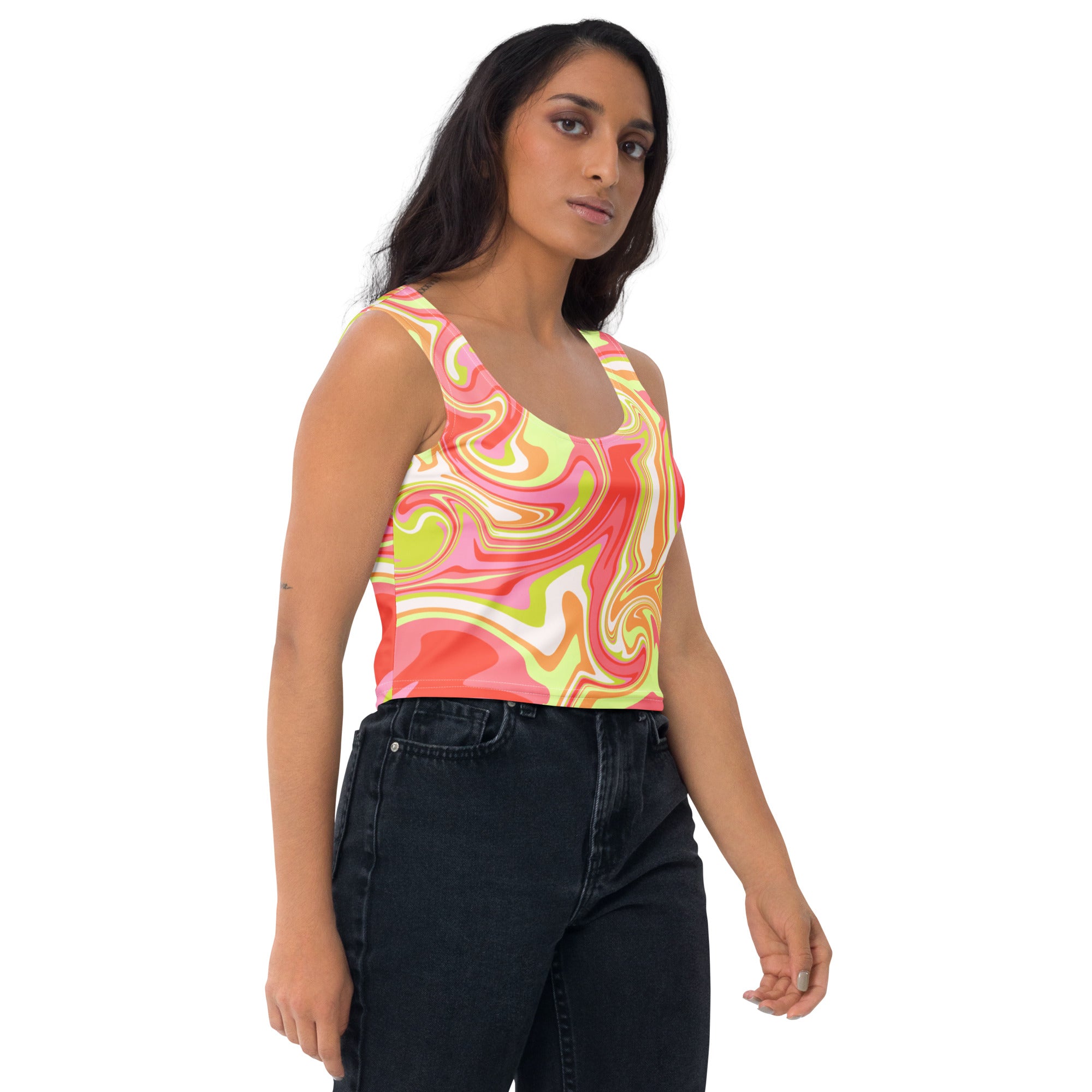 Women's Neon Swirl Buttery Soft Crop Top- Quick-Drying UPF 50+ Stretch Top