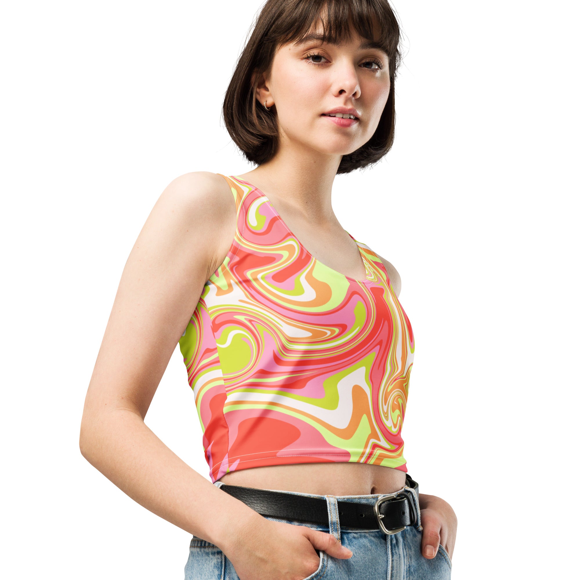 Women's Neon Swirl Buttery Soft Crop Top- Quick-Drying UPF 50+ Stretch Top