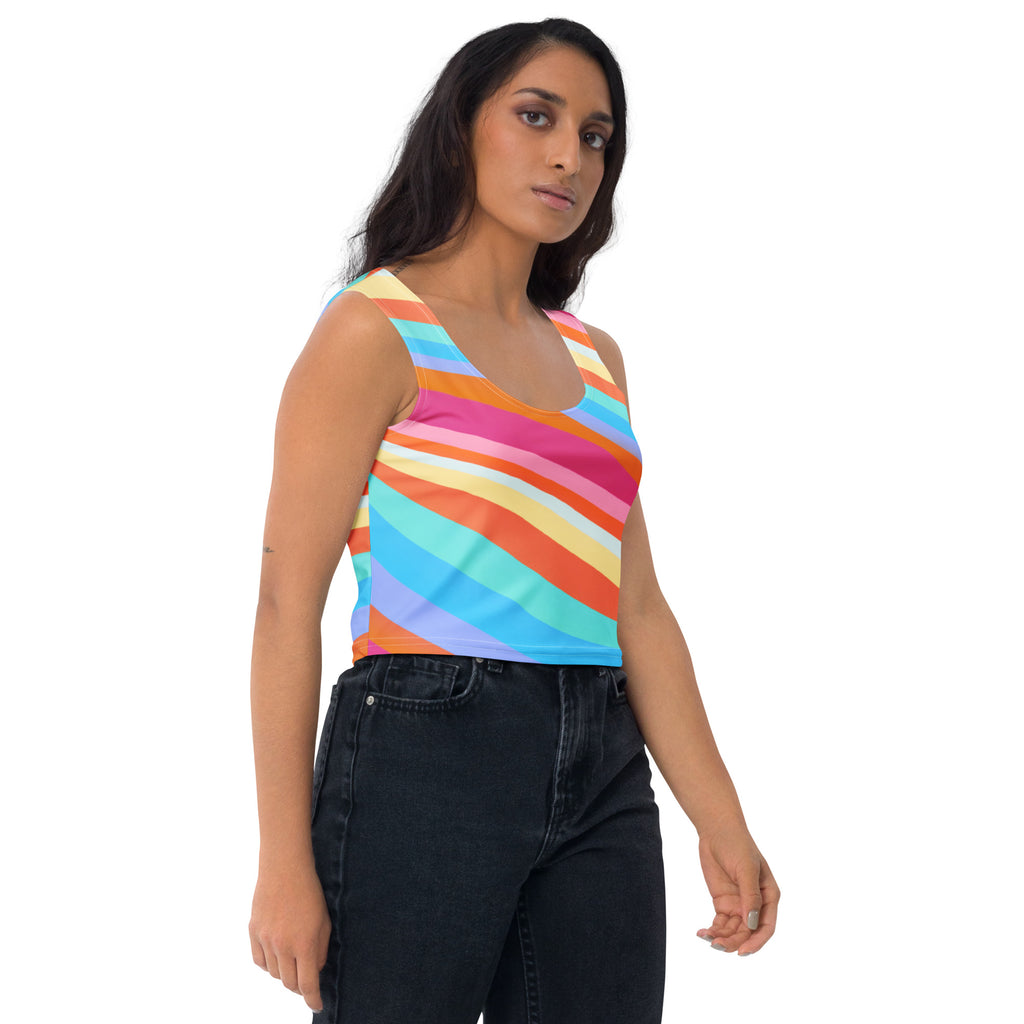 Women's Colorful Wavy Stripe Buttery Soft Crop Top- Quick-Drying UPF 50+ Stretch Top