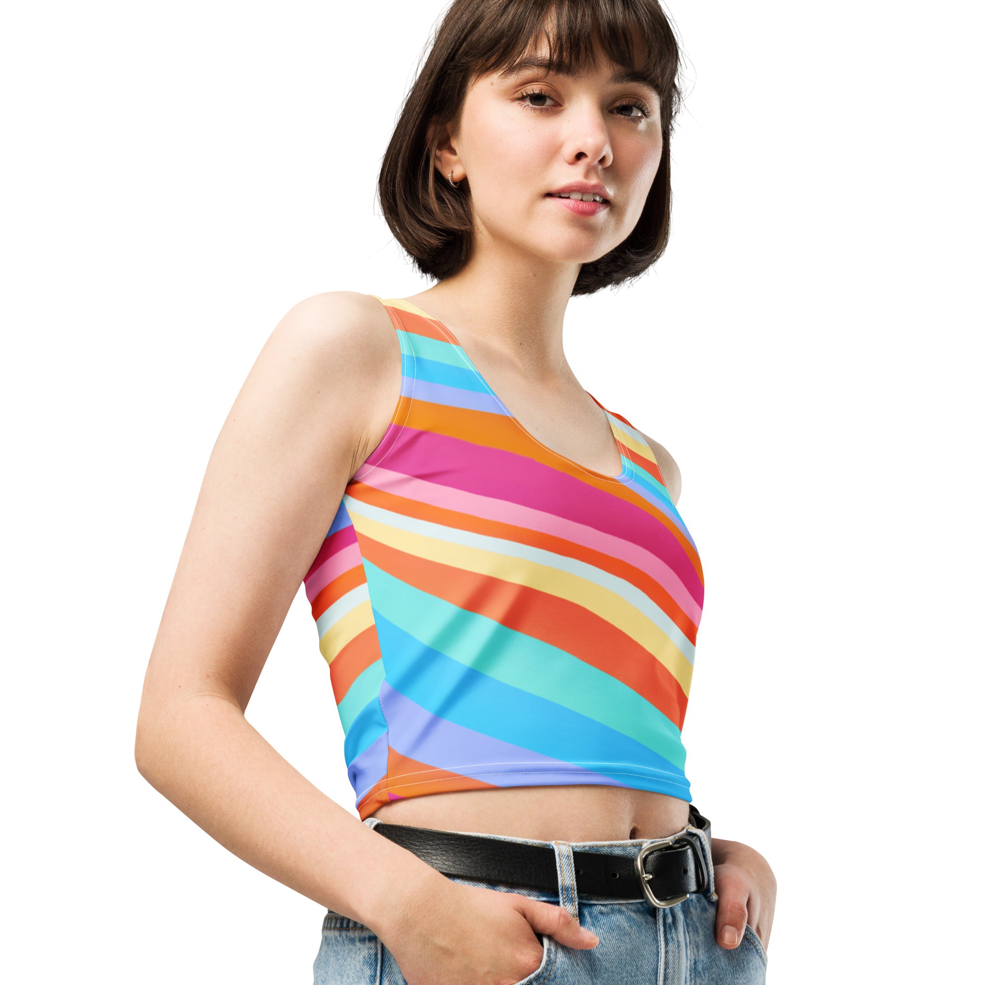 Women's Colorful Wavy Stripe Buttery Soft Crop Top- Quick-Drying UPF 50+ Stretch Top