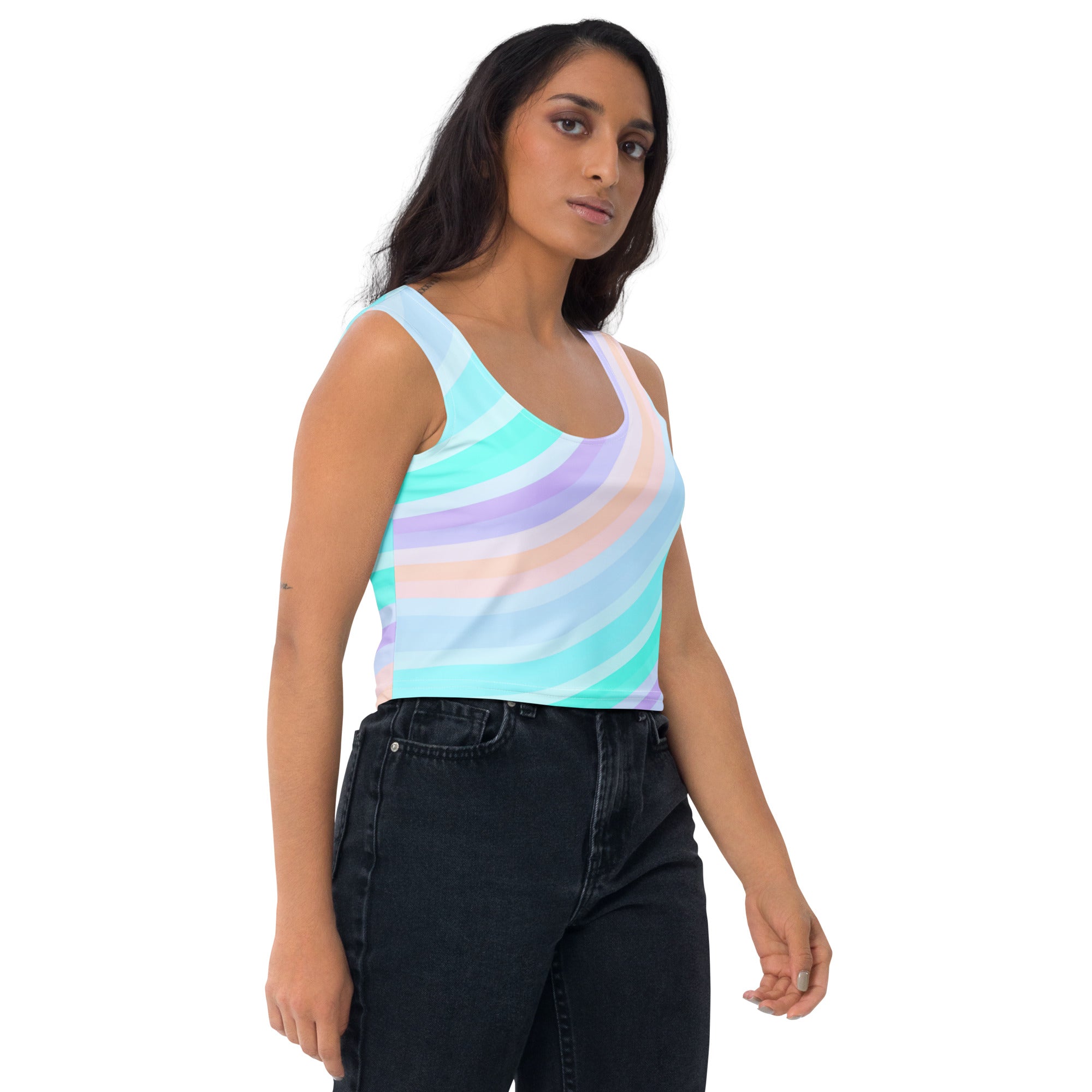 Women's Soft Pastel Stripe Buttery Soft Crop Top- Quick-Drying UPF 50+ Stretch Top