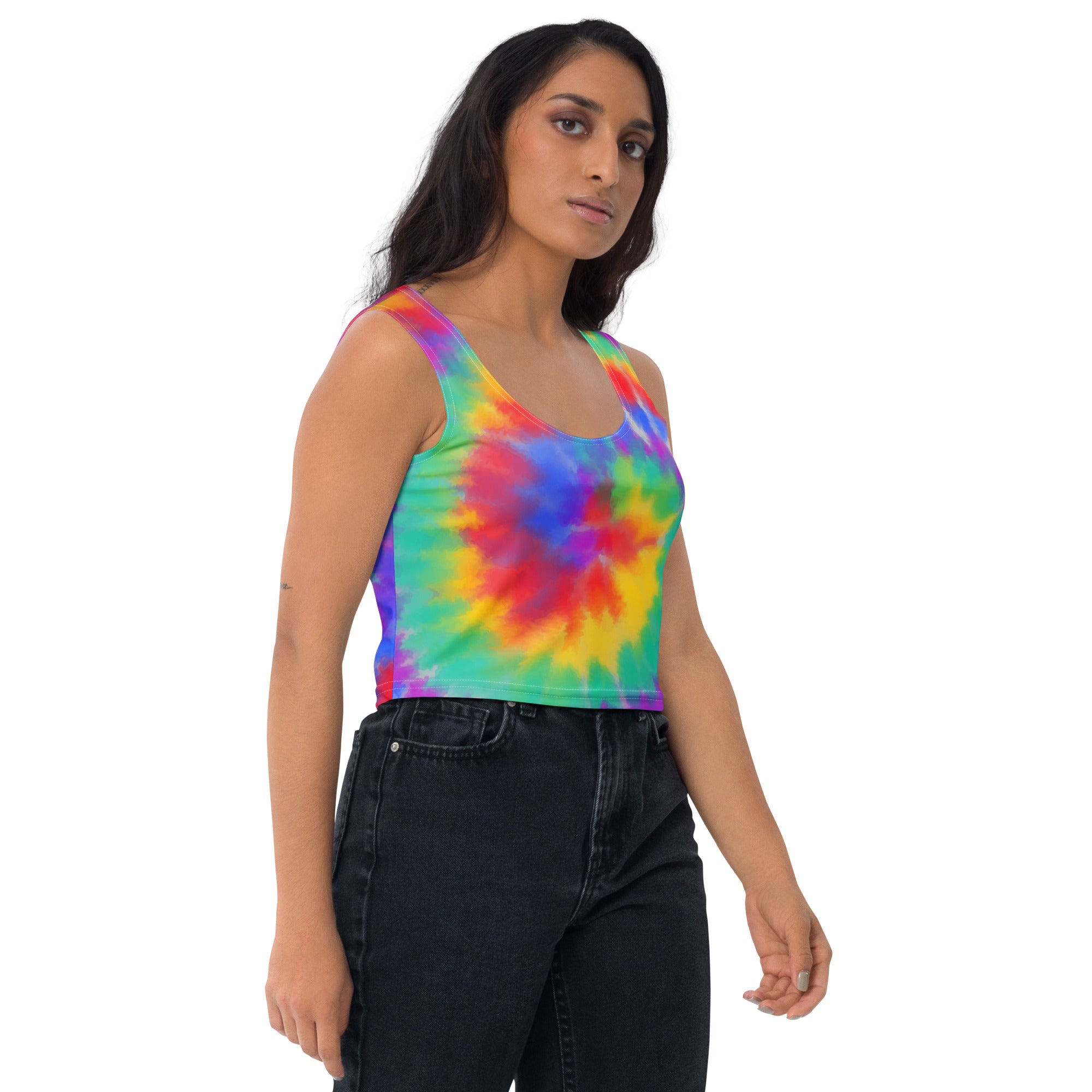 Women's Bright Watercolor Tie Dye Buttery Soft Crop Top- Quick-Drying UPF 50+ Stretch Top
