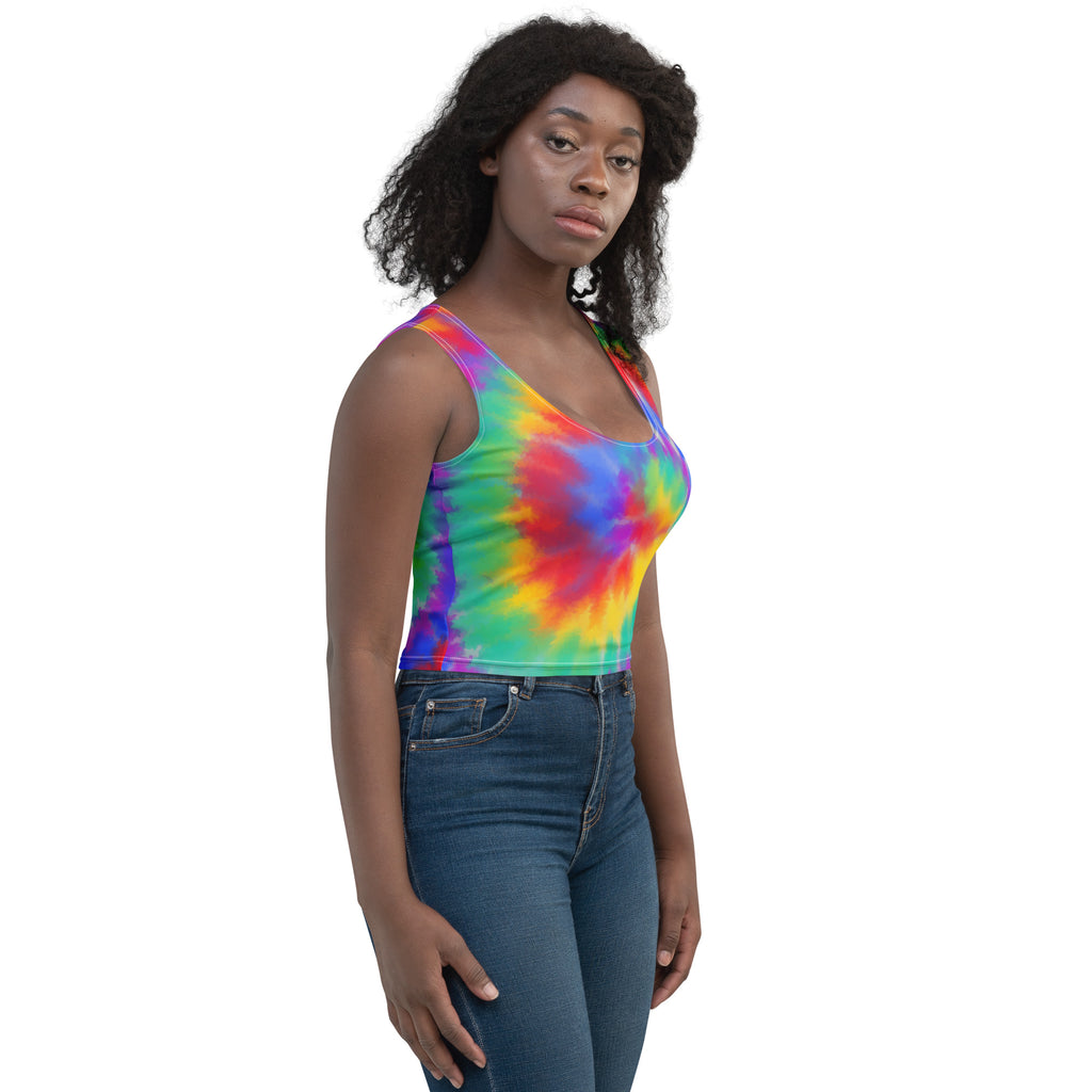 Women's Bright Watercolor Tie Dye Buttery Soft Crop Top- Quick-Drying UPF 50+ Stretch Top