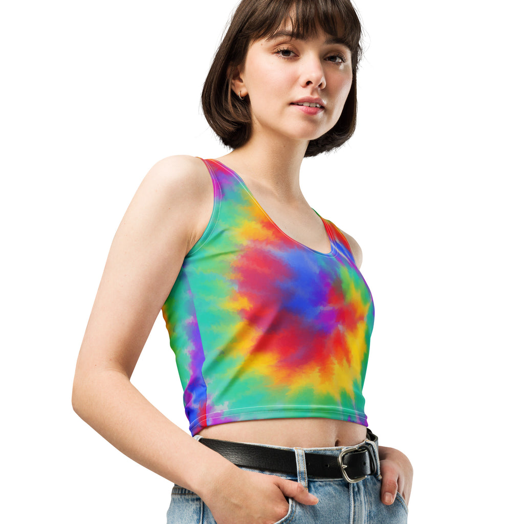 Women's Bright Watercolor Tie Dye Buttery Soft Crop Top- Quick-Drying UPF 50+ Stretch Top