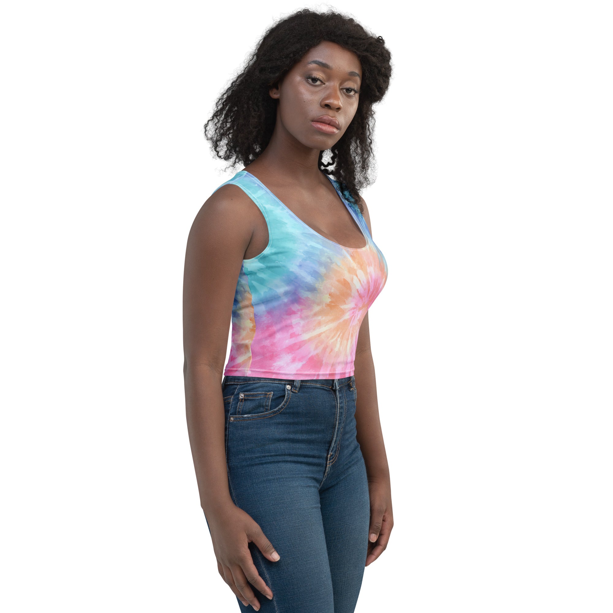Women's Pastel Watercolor Tie Dye Buttery Soft Crop Top- Quick-Drying UPF 50+ Stretch Top