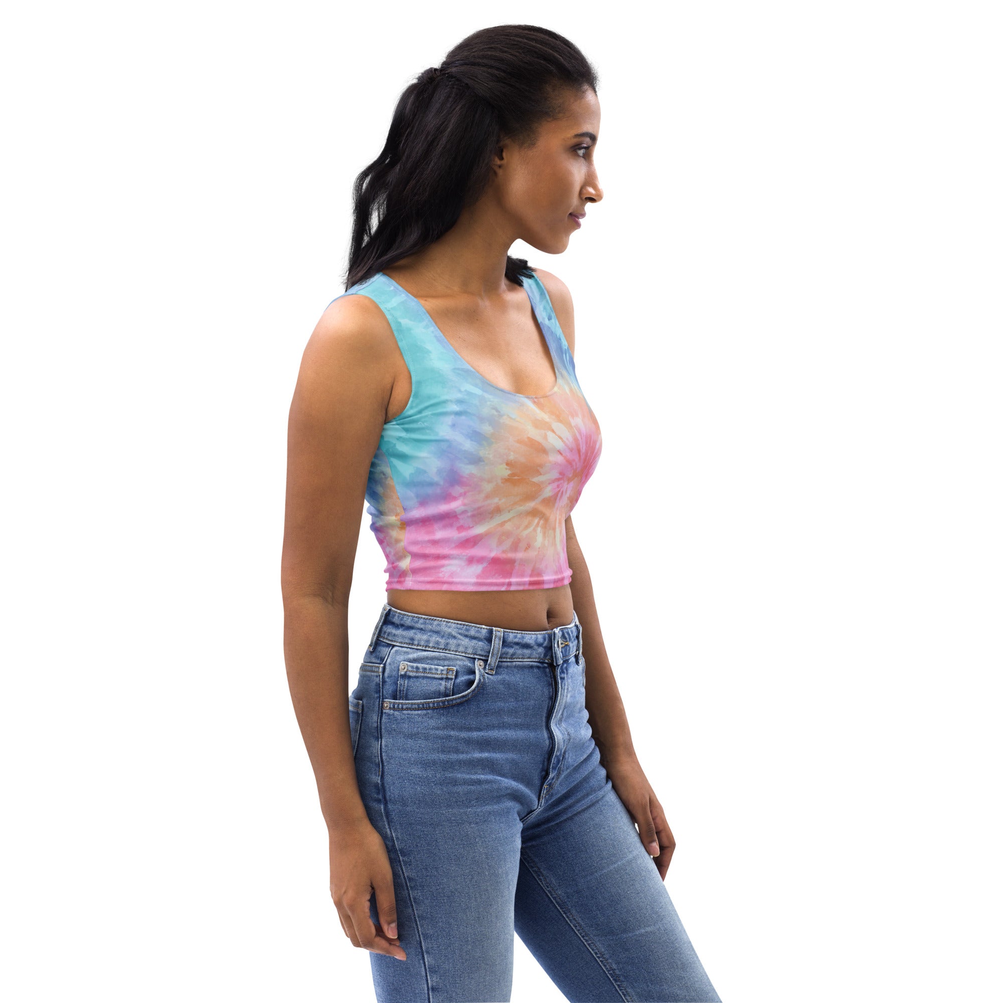 Women's Pastel Watercolor Tie Dye Buttery Soft Crop Top- Quick-Drying UPF 50+ Stretch Top
