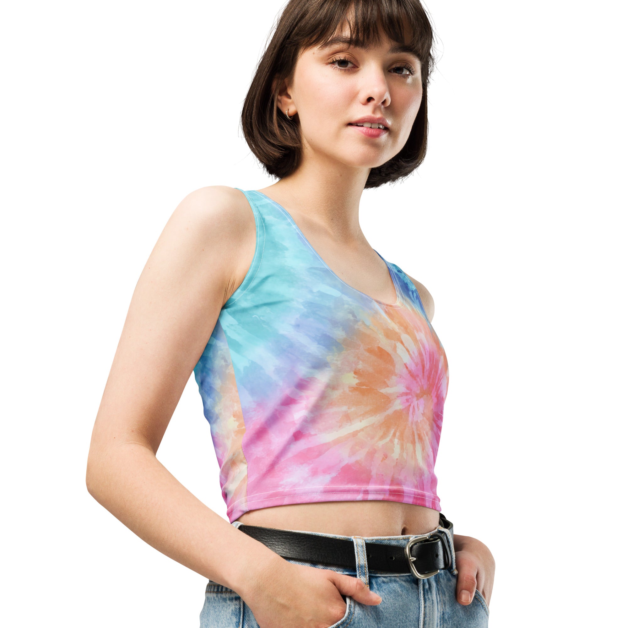 Women's Pastel Watercolor Tie Dye Buttery Soft Crop Top- Quick-Drying UPF 50+ Stretch Top