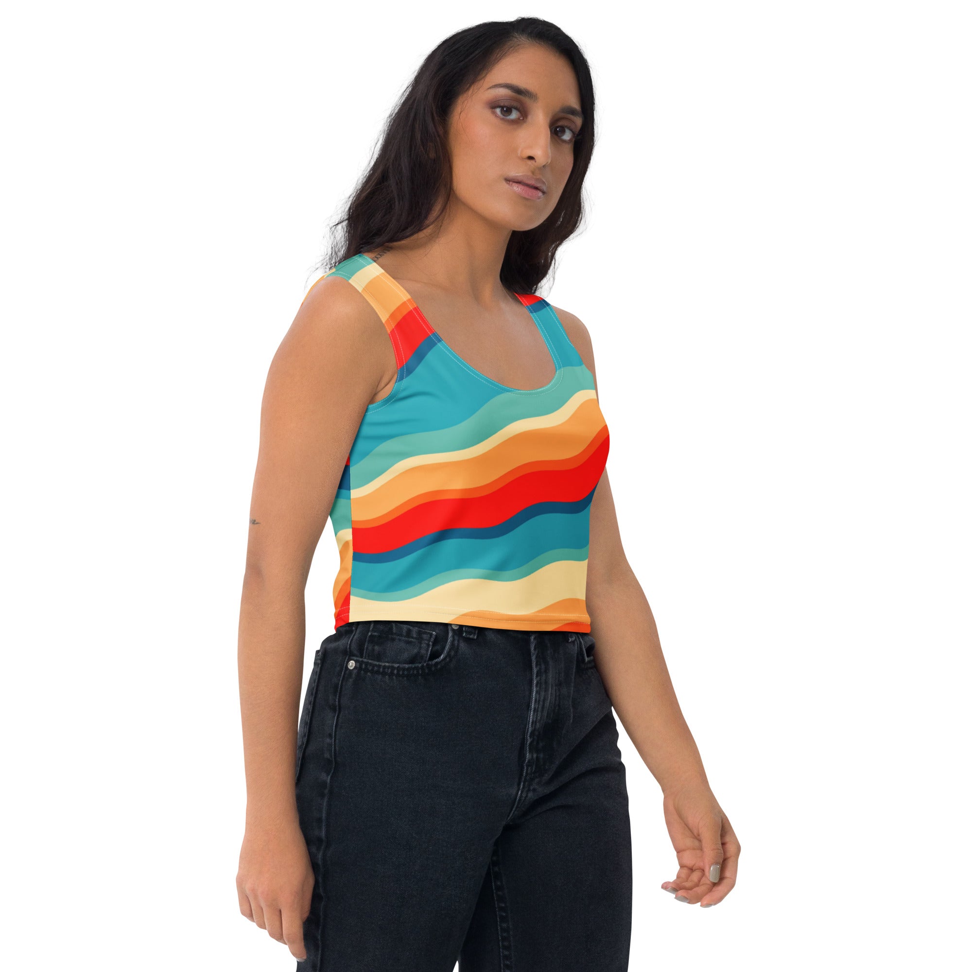 Women's Bright Retro Wave Buttery Soft Crop Top- Quick-Drying UPF 50+ Stretch Top