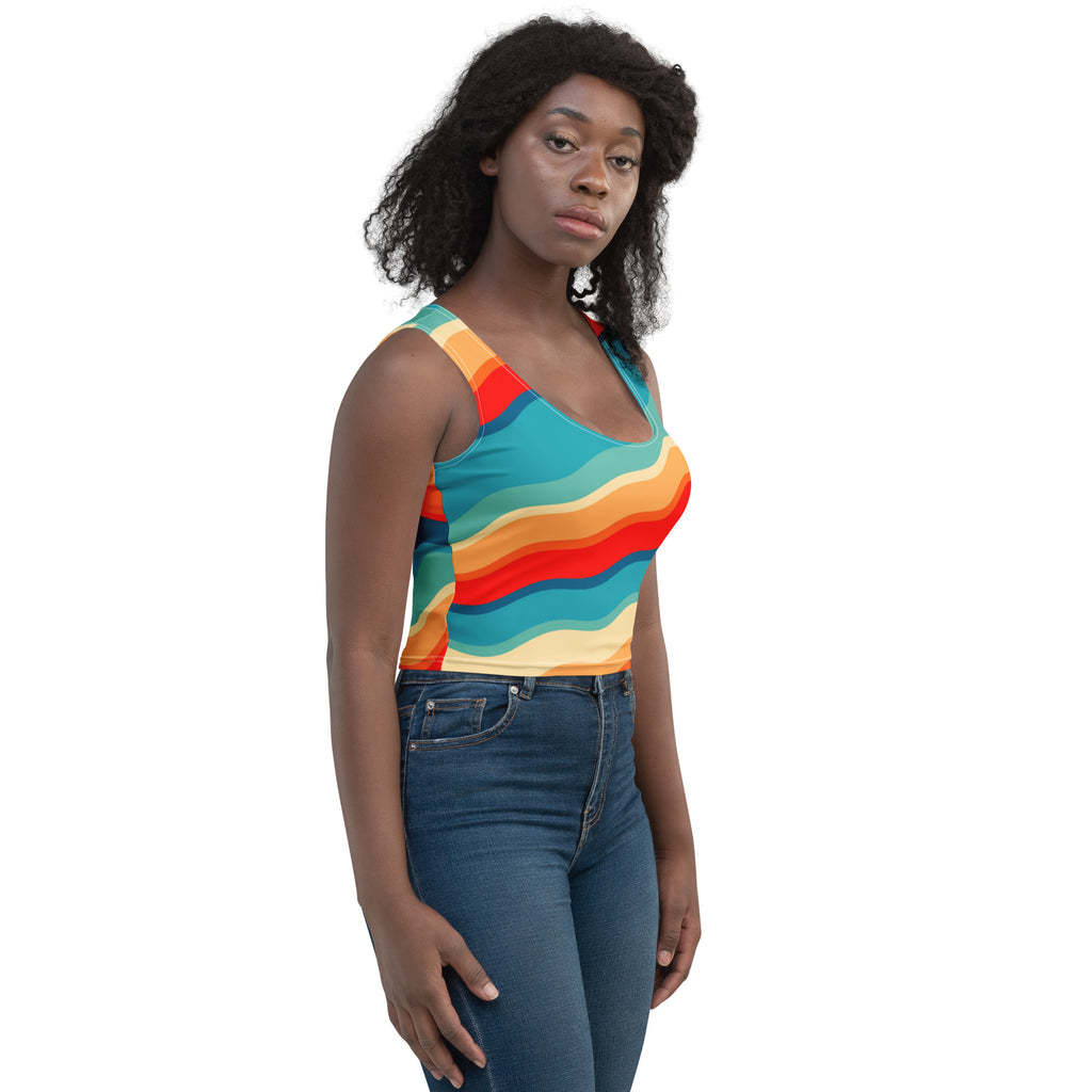 Women's Bright Retro Wave Buttery Soft Crop Top- Quick-Drying UPF 50+ Stretch Top