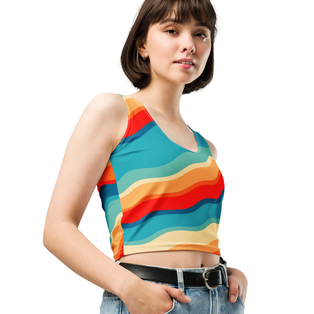 Women's Bright Retro Wave Buttery Soft Crop Top- Quick-Drying UPF 50+ Stretch Top
