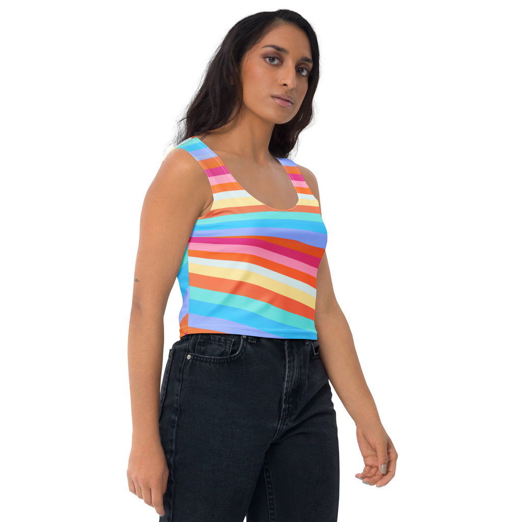Women's Beach Rainbow Stripe Buttery Soft Crop Top- Quick-Drying UPF 50+ Stretch Top