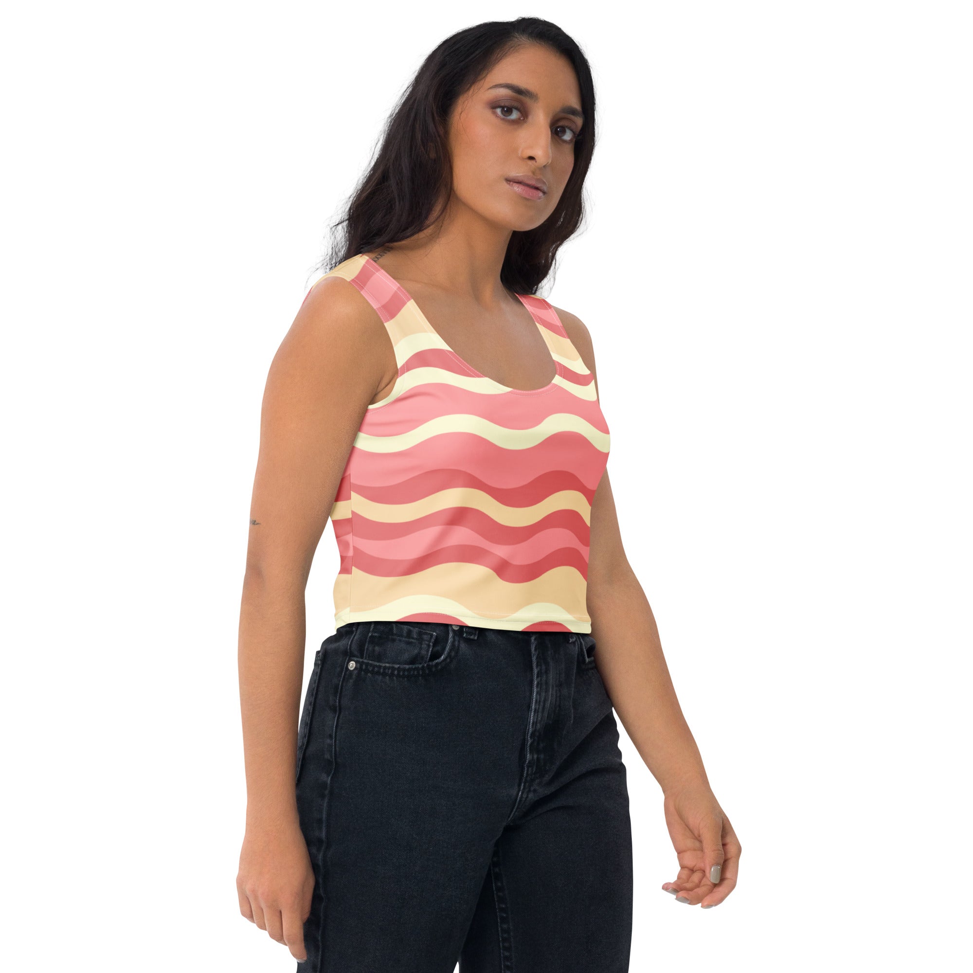 Women's Pink Retro Wave Buttery Soft Crop Top- Quick-Drying UPF 50+ Stretch Top