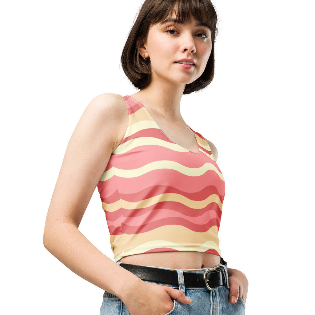 Women's Pink Retro Wave Buttery Soft Crop Top- Quick-Drying UPF 50+ Stretch Top