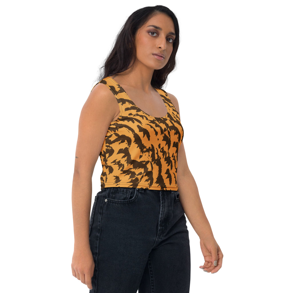 Women's Orange Tiger Print Buttery Soft Crop Top- Quick-Drying UPF 50+ Stretch Top