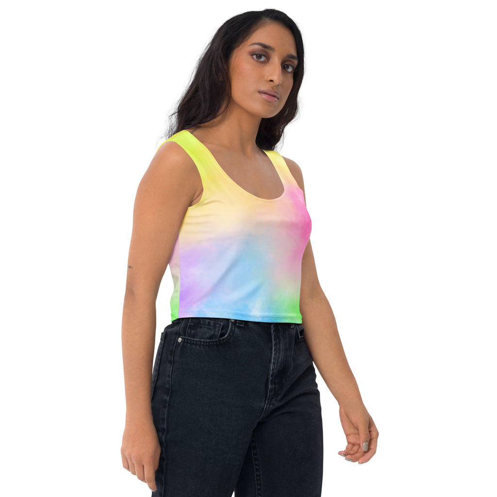 Women's Colorful Pastel Watercolor Buttery Soft Crop Top- Quick-Drying UPF 50+ Stretch Top