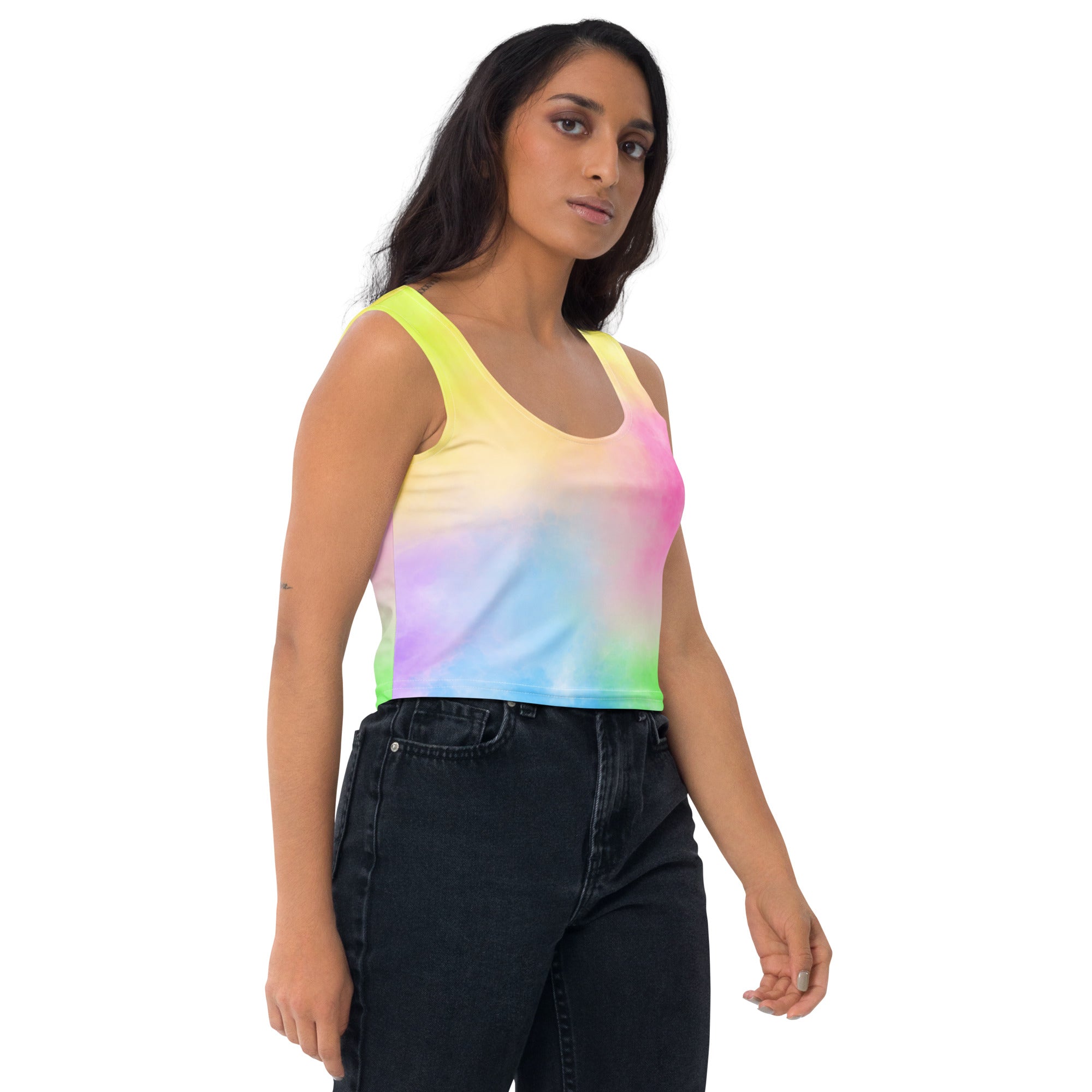 Women's Colorful Pastel Watercolor Buttery Soft Crop Top- Quick-Drying UPF 50+ Stretch Top