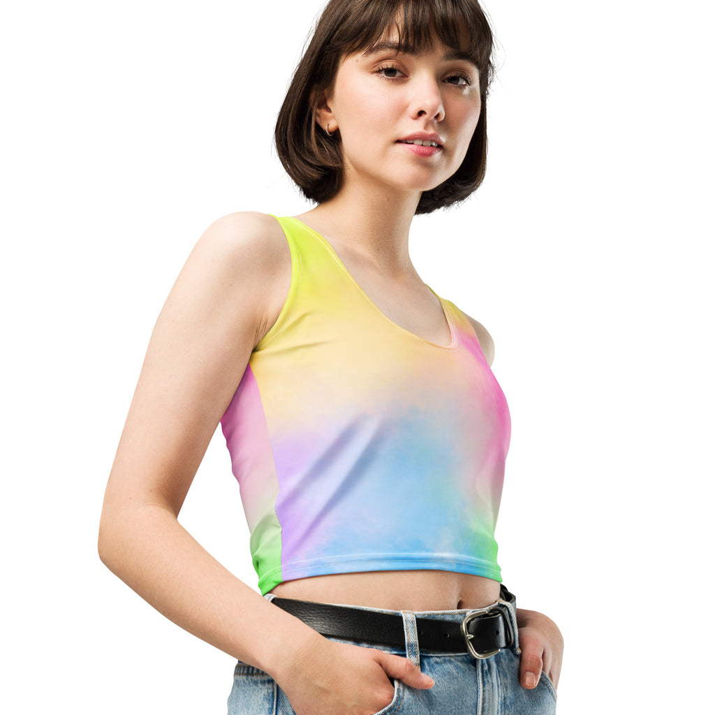 Women's Colorful Pastel Watercolor Buttery Soft Crop Top- Quick-Drying UPF 50+ Stretch Top
