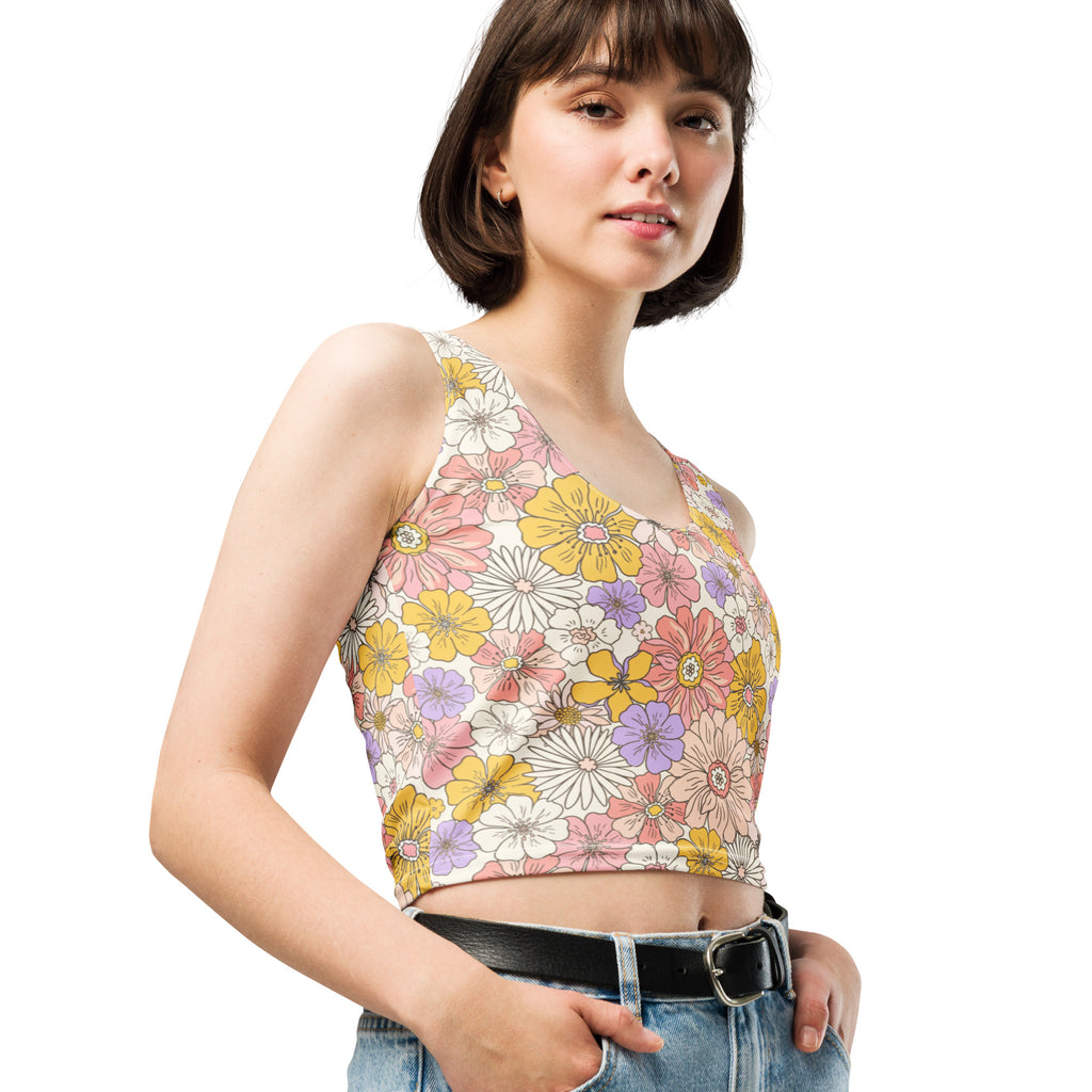 Women's Tropical Flower Print Buttery Soft Crop Top- Quick-Drying UPF 50+ Stretch Top