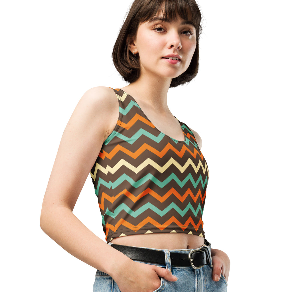 Women's Brown Chevron Buttery Soft Crop Top- Quick-Drying UPF 50+ Stretch Top