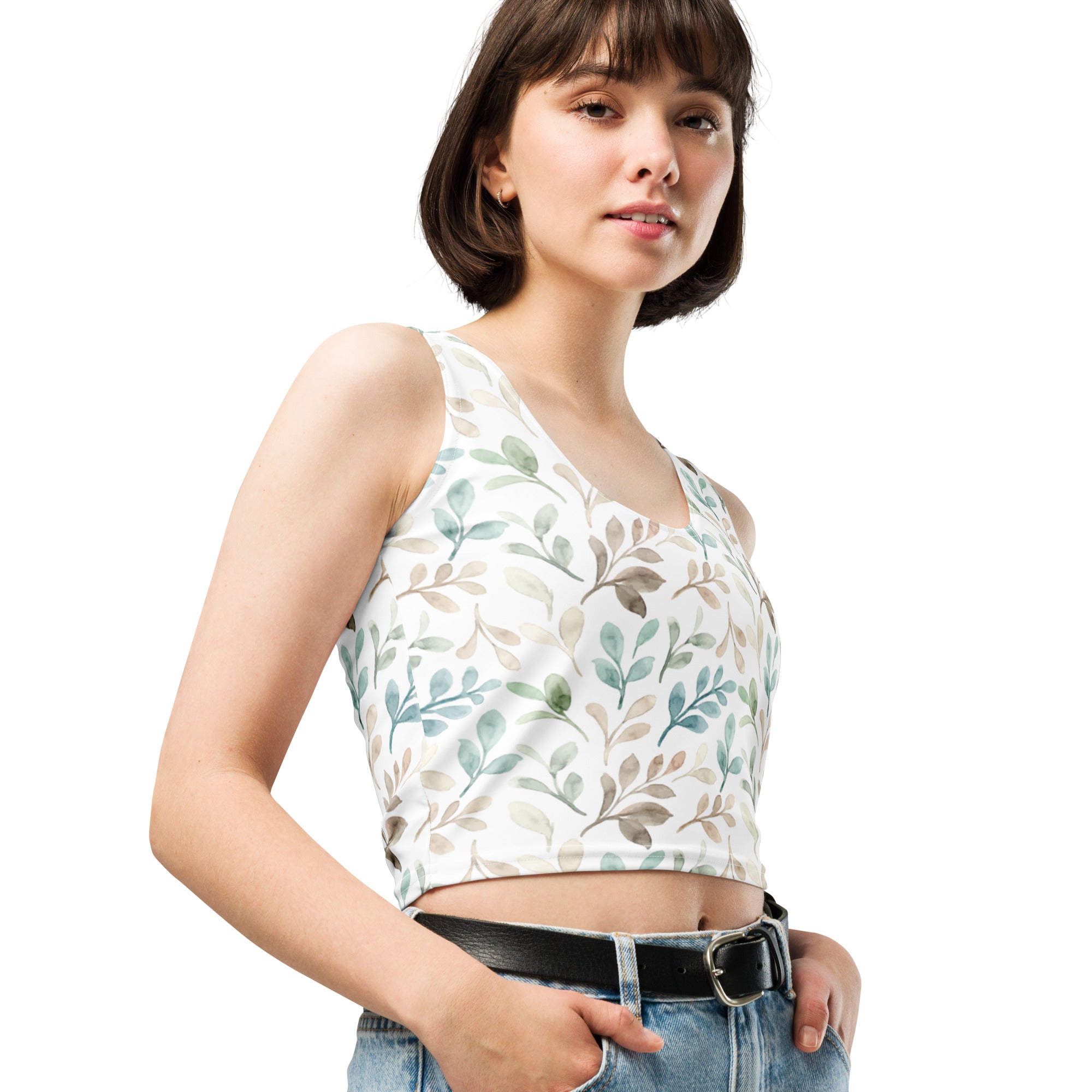 Women's Botanical Leaf Buttery Soft Crop Top- Quick-Drying UPF 50+ Stretch Top