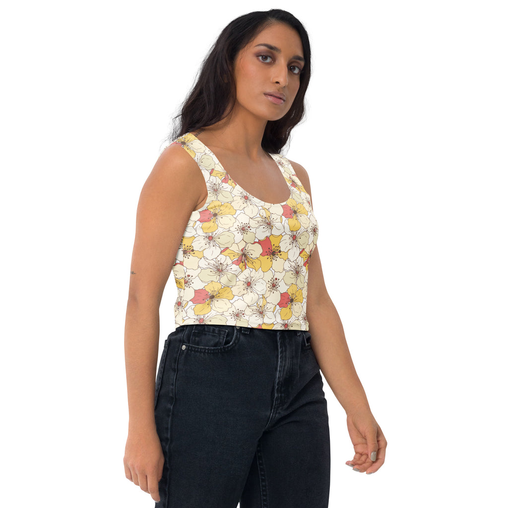 Women's Cream Floral Buttery Soft Crop Top- Quick-Drying UPF 50+ Stretch Top