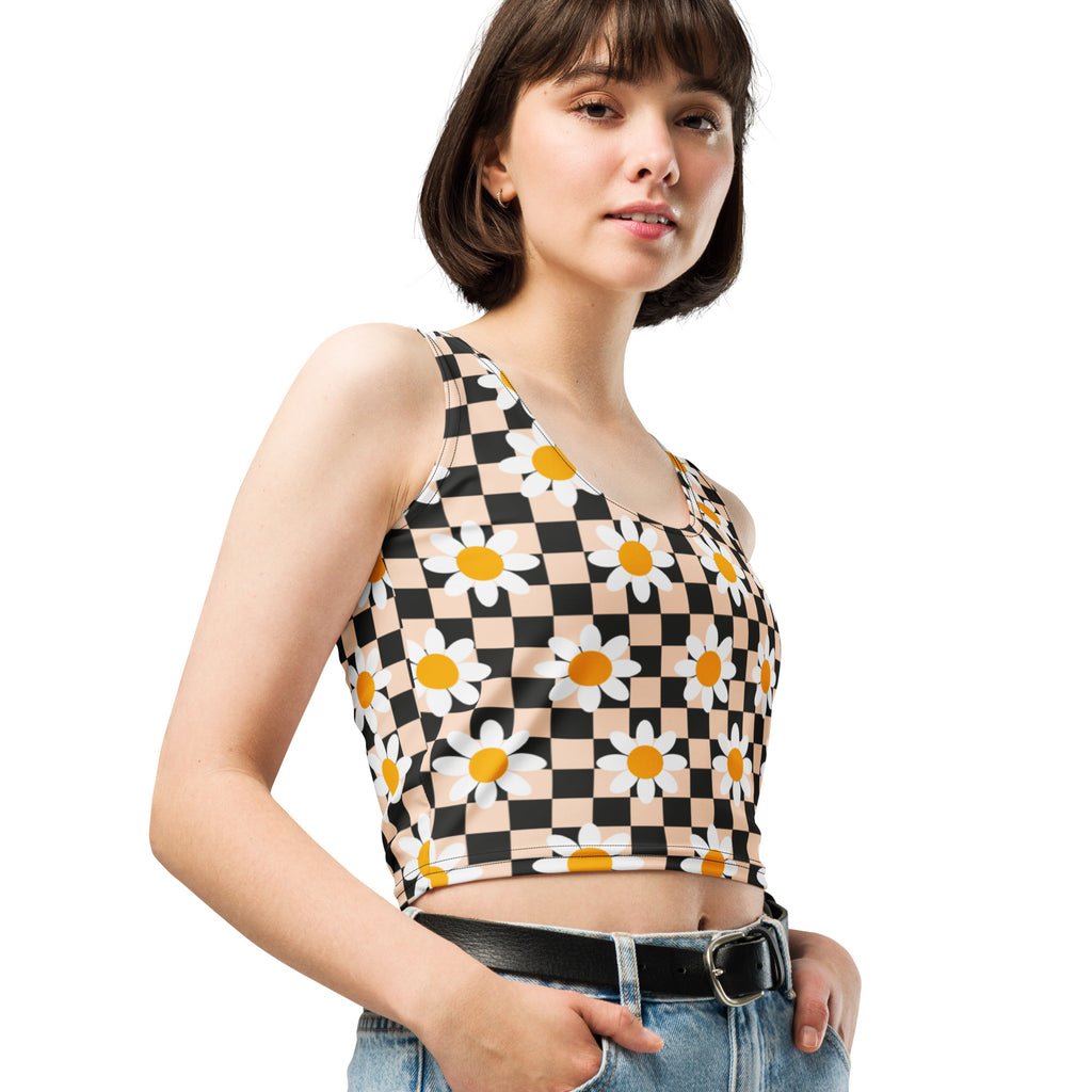 Women's Daisy Checkerboard Buttery Soft Crop Top- Quick-Drying UPF 50+ Stretch Top
