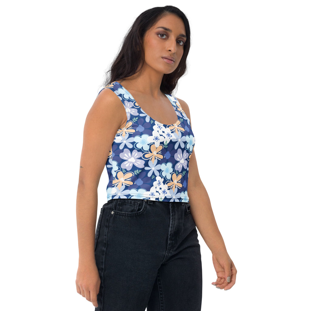 Women's Blue Floral Buttery Soft Crop Top- Quick-Drying UPF 50+ Stretch Top
