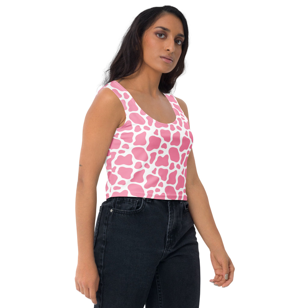 Women's Pink Cow Print Buttery Soft Crop Top- Quick-Drying UPF 50+ Stretch Top