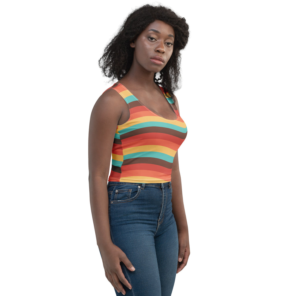 Women's Beach Sunset Retro Wavy Buttery Soft Crop Top- Quick-Drying UPF 50+ Stretch Top