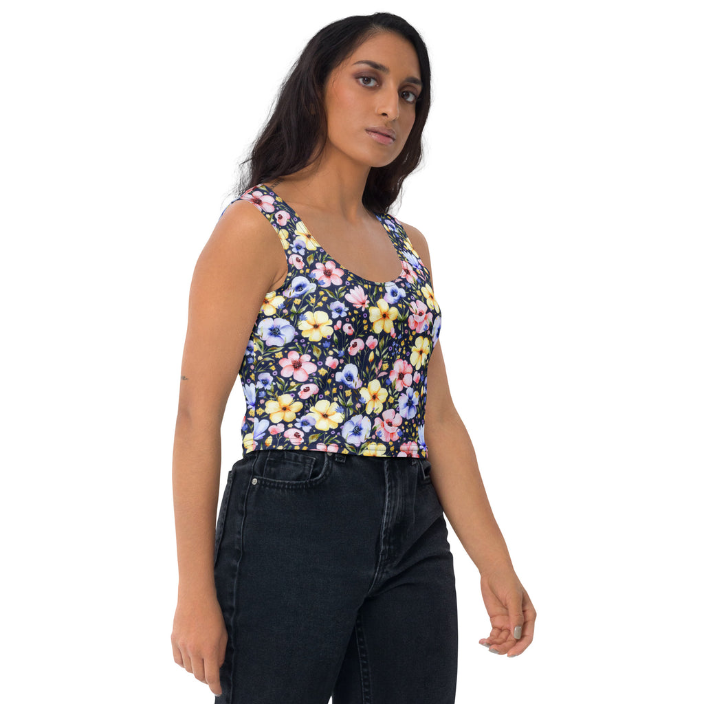Women's Dark Wildflower Buttery Soft Crop Top- Quick-Drying UPF 50+ Stretch Top
