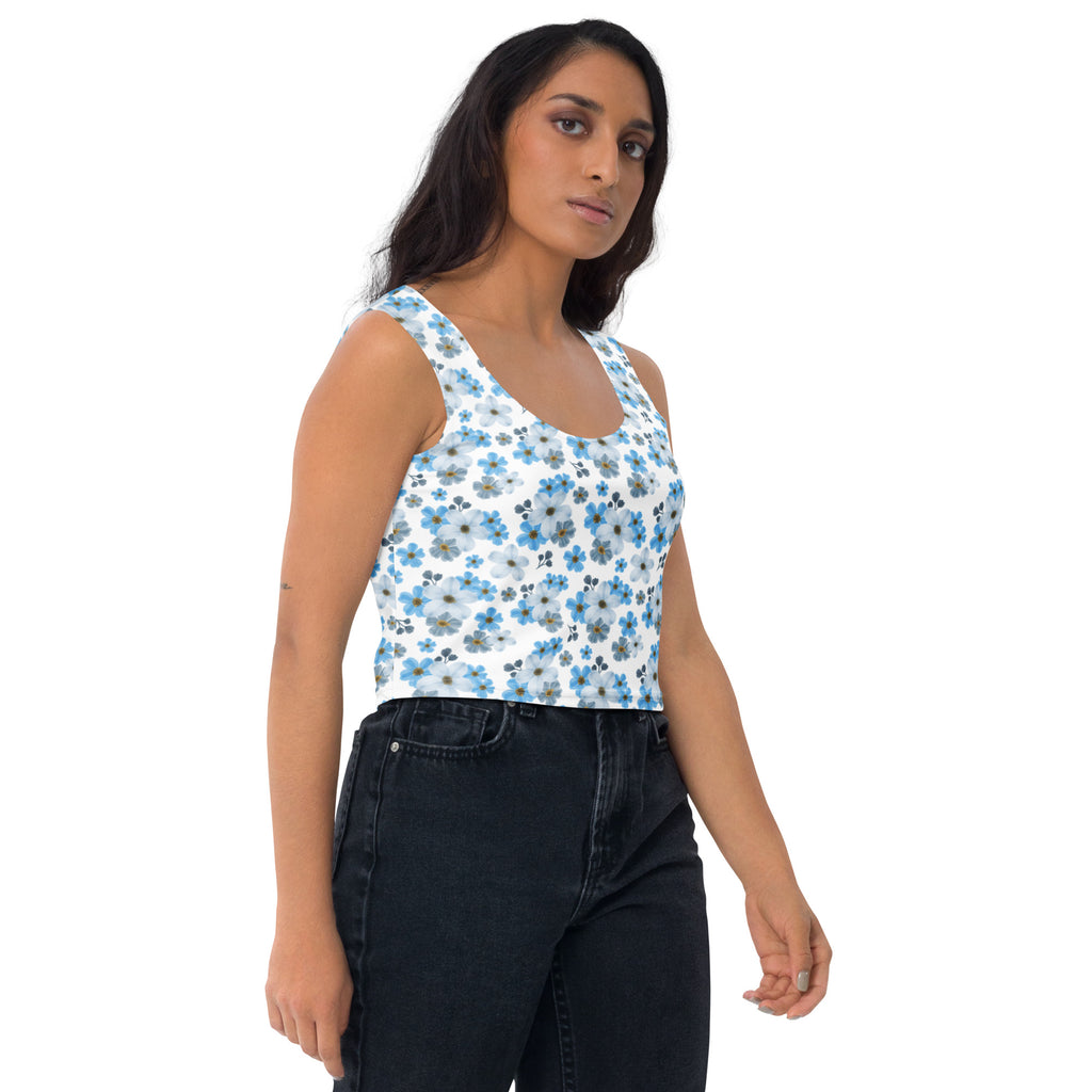 Women's Blue Daisy Buttery Soft Crop Top- Quick-Drying UPF 50+ Stretch Top