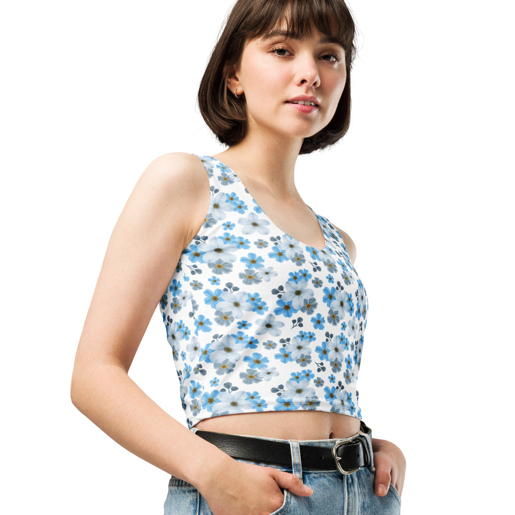 Women's Blue Daisy Buttery Soft Crop Top- Quick-Drying UPF 50+ Stretch Top