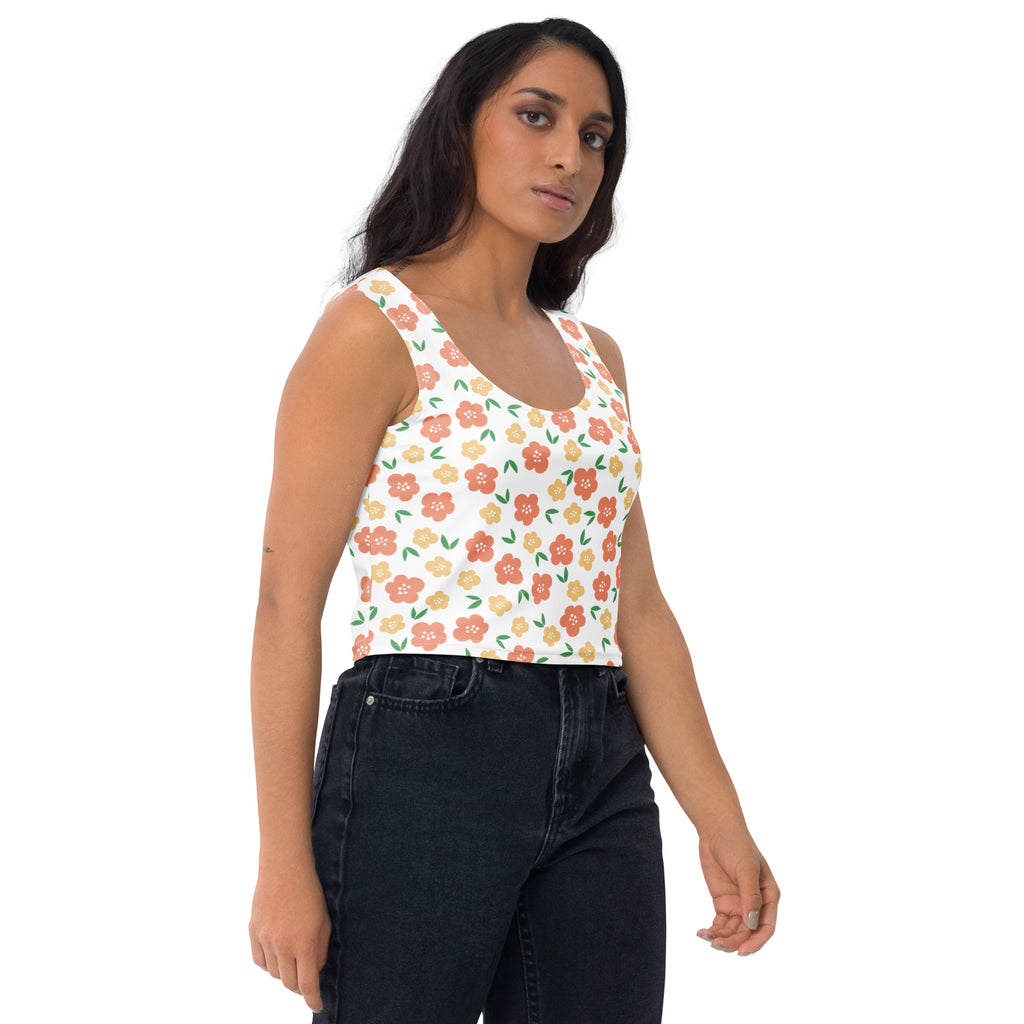 Women's Peach Floral Buttery Soft Crop Top- Quick-Drying UPF 50+ Stretch Top