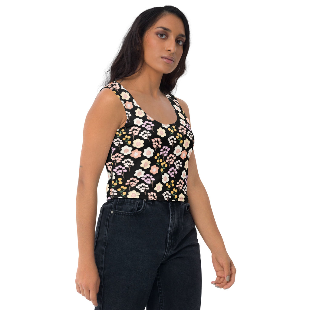 Women's Black Blush Floral Buttery Soft Crop Top- Quick-Drying UPF 50+ Stretch Top