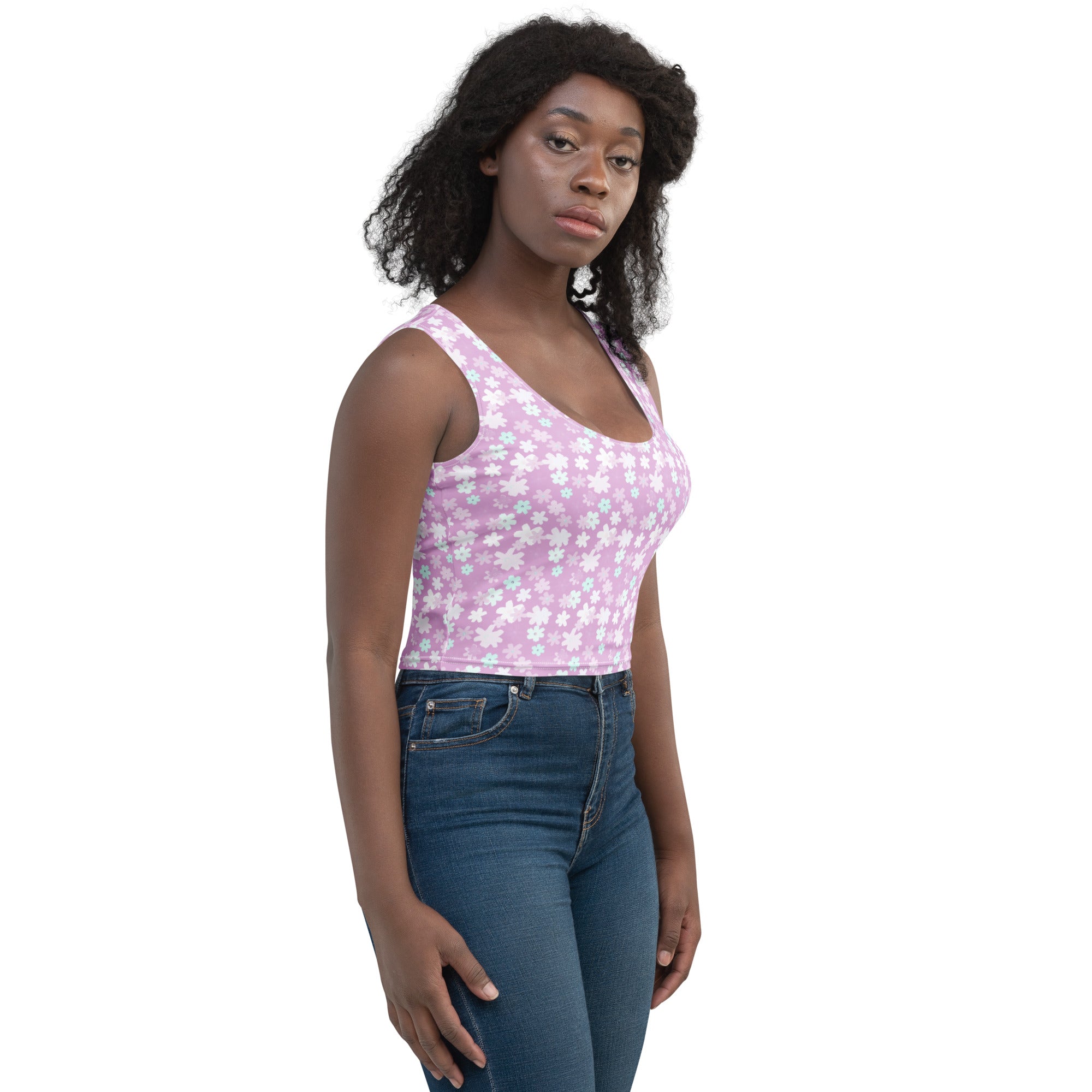 Women's Lavender Daisy Buttery Soft Crop Top- Quick-Drying UPF 50+ Stretch Top