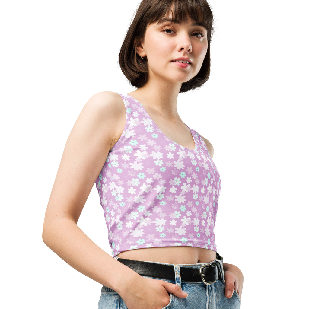 Women's Lavender Daisy Buttery Soft Crop Top- Quick-Drying UPF 50+ Stretch Top