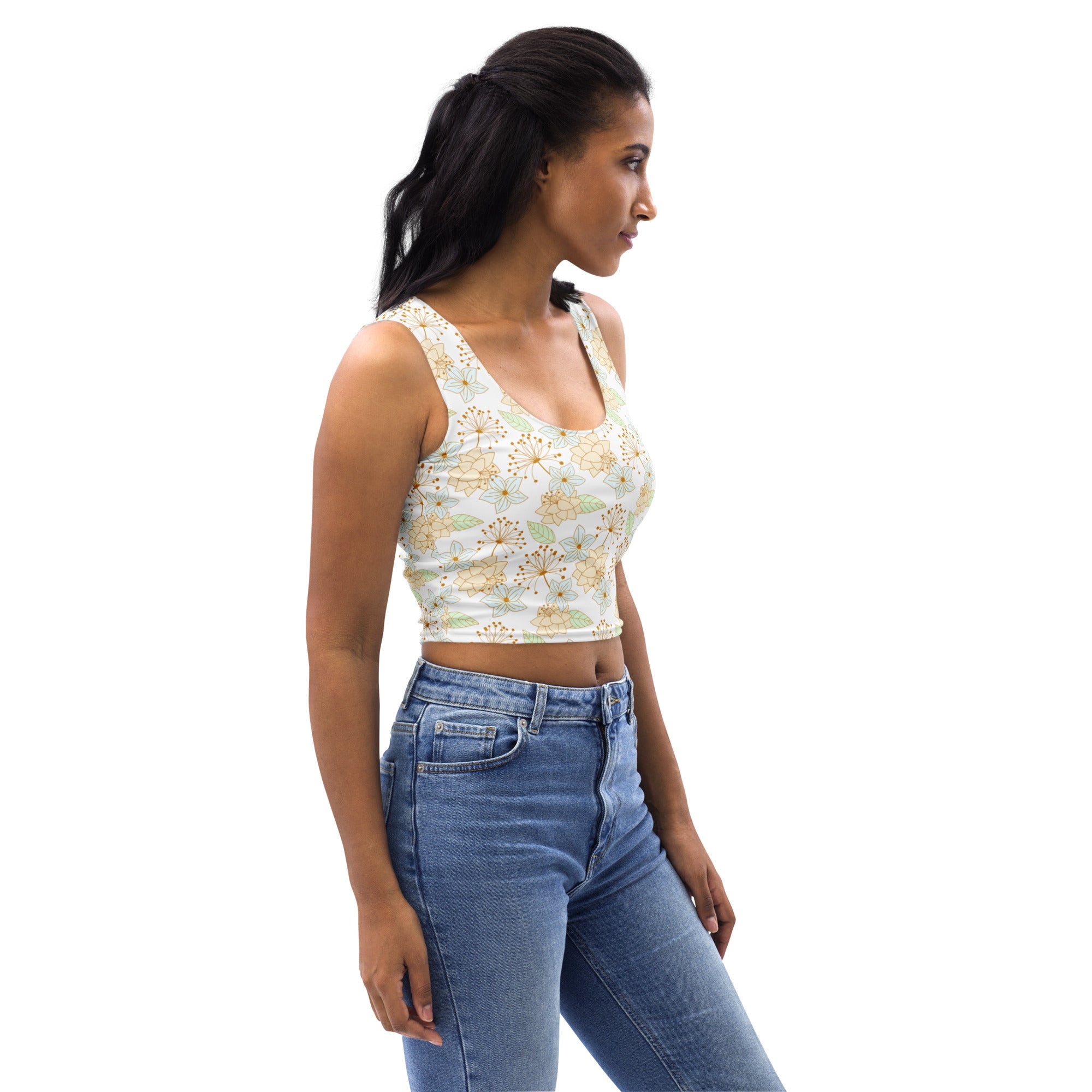 Women's Golden Botanical Buttery Soft Crop Top- Quick-Drying UPF 50+ Stretch Top