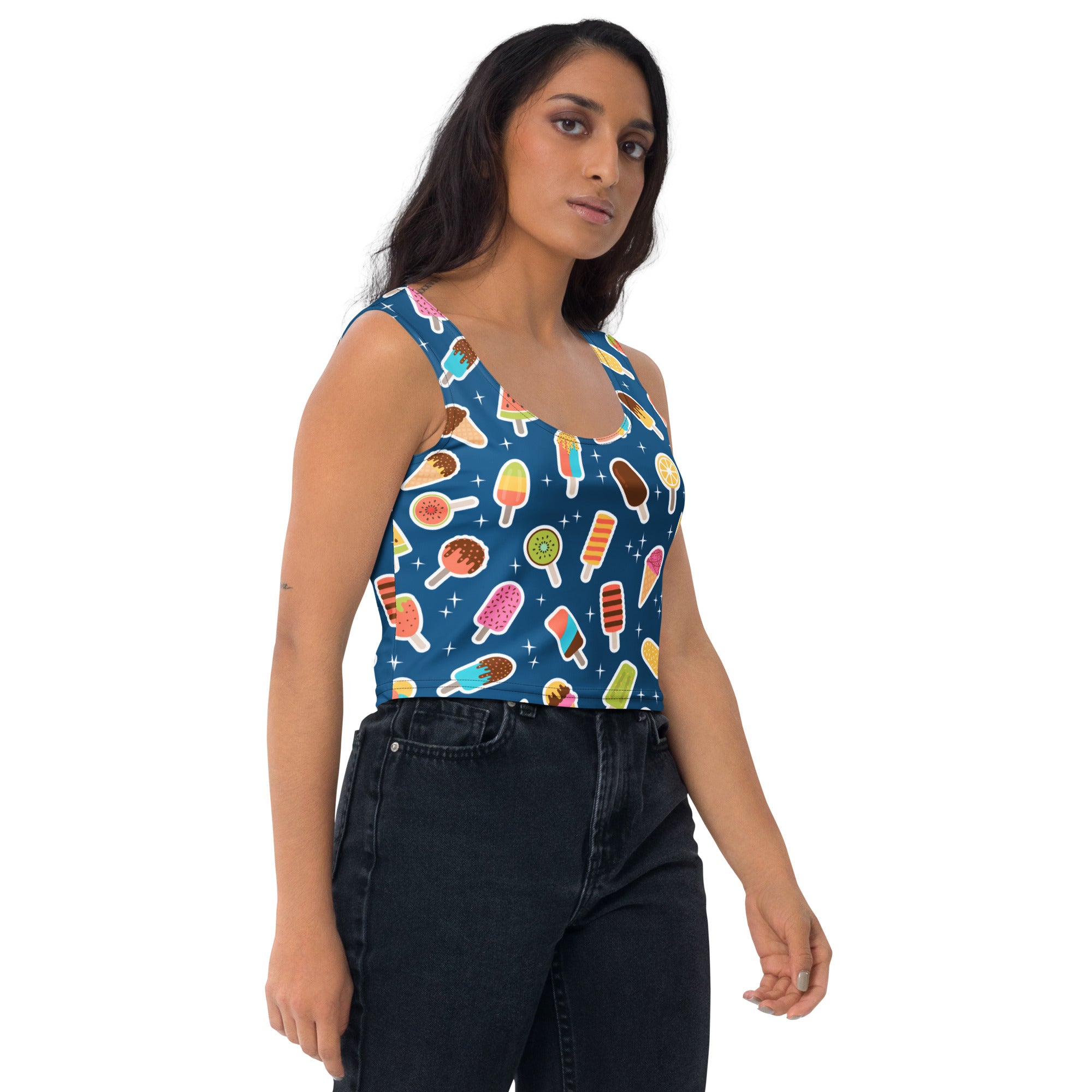 Women's Dark Blue Buttery Soft Crop Top- Quick-Drying UPF 50+ Stretch Top