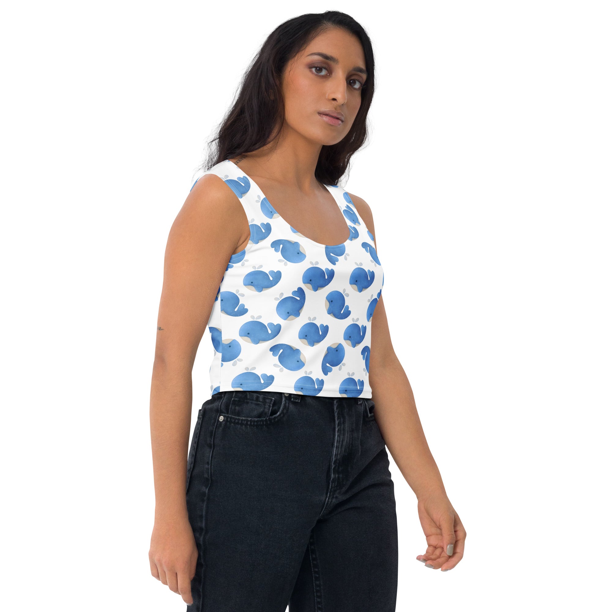 Women's Blue Whale Buttery Soft Crop Top- Quick-Drying UPF 50+ Stretch Top
