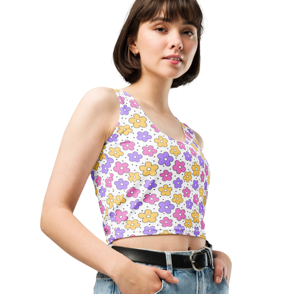Women's Retro Flowers Buttery Soft Crop Top- Quick-Drying UPF 50+ Stretch Top