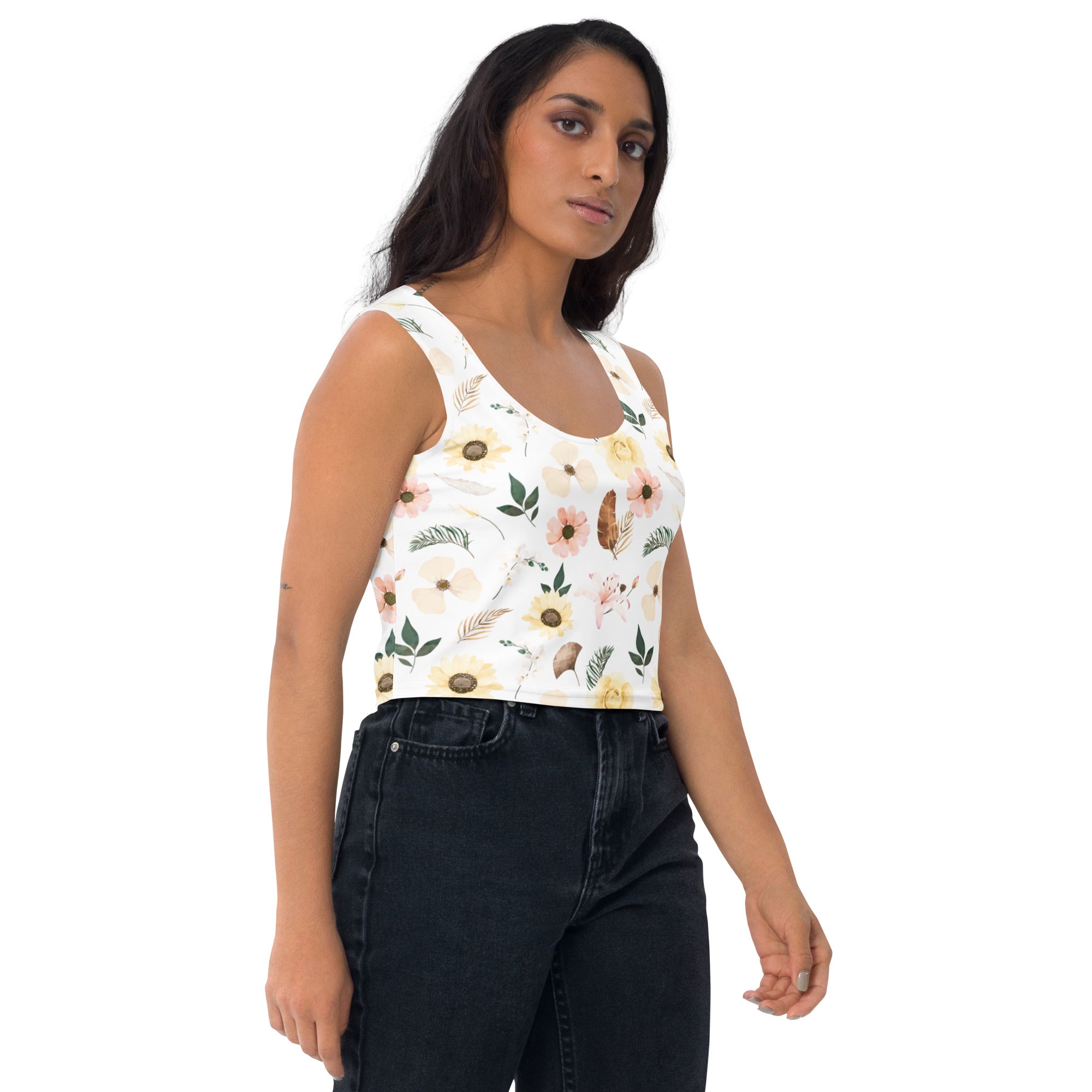 Women's Botanical Floral Garden Buttery Soft Crop Top- Quick-Drying UPF 50+ Stretch Top