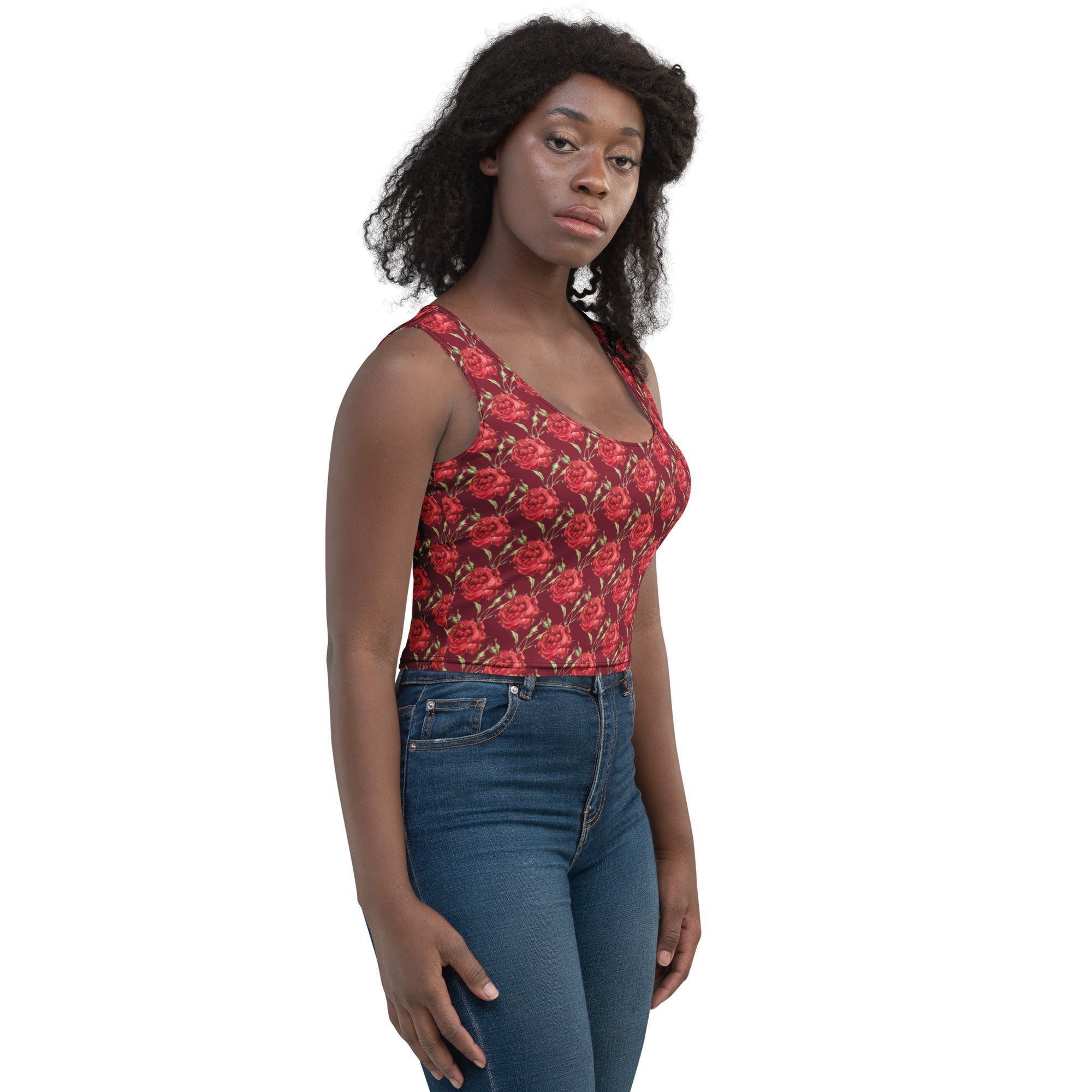 Women's Burgundy Rose Buttery Soft Crop Top- Quick-Drying UPF 50+ Stretch Top