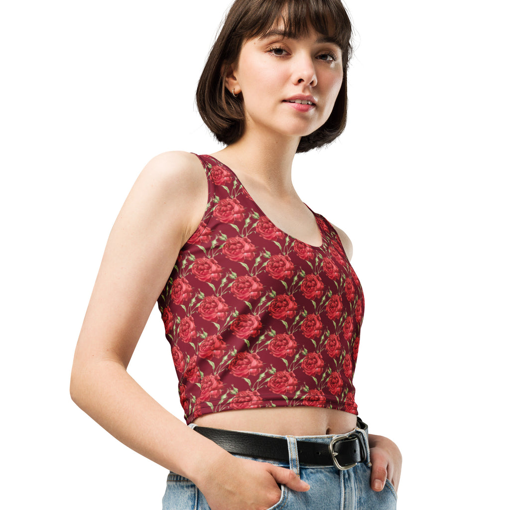 Women's Burgundy Rose Buttery Soft Crop Top- Quick-Drying UPF 50+ Stretch Top