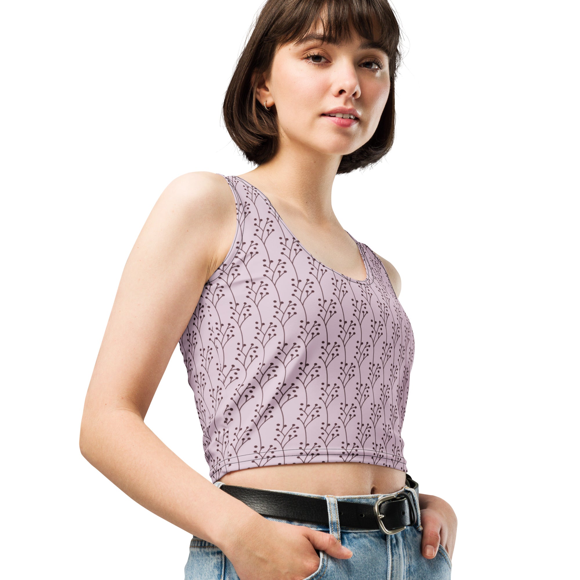 Women's Lavender Botanical Buttery Soft Crop Top- Quick-Drying UPF 50+ Stretch Top
