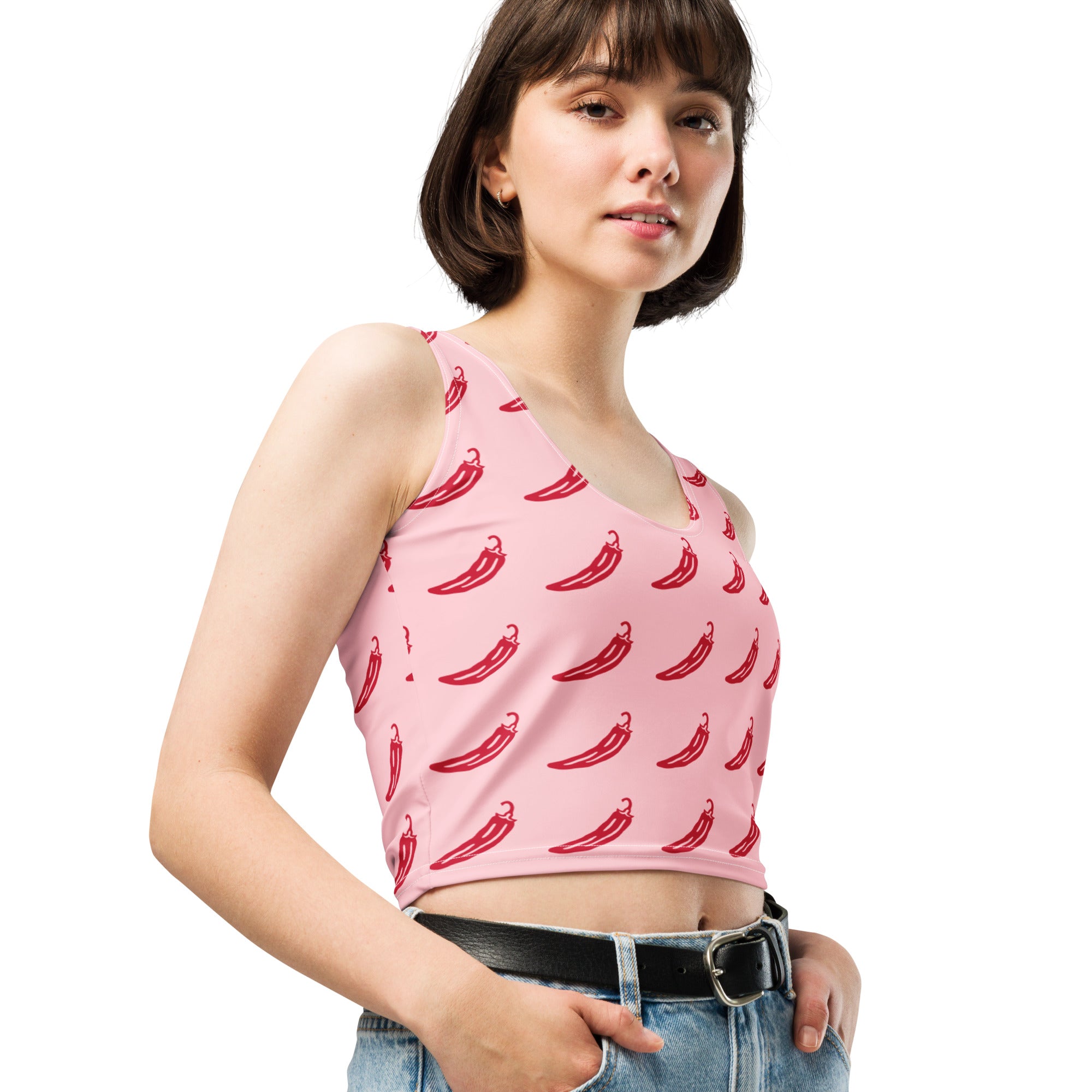 Women's Pink Chili Pepper Buttery Soft Crop Top- Quick-Drying UPF 50+ Stretch Top