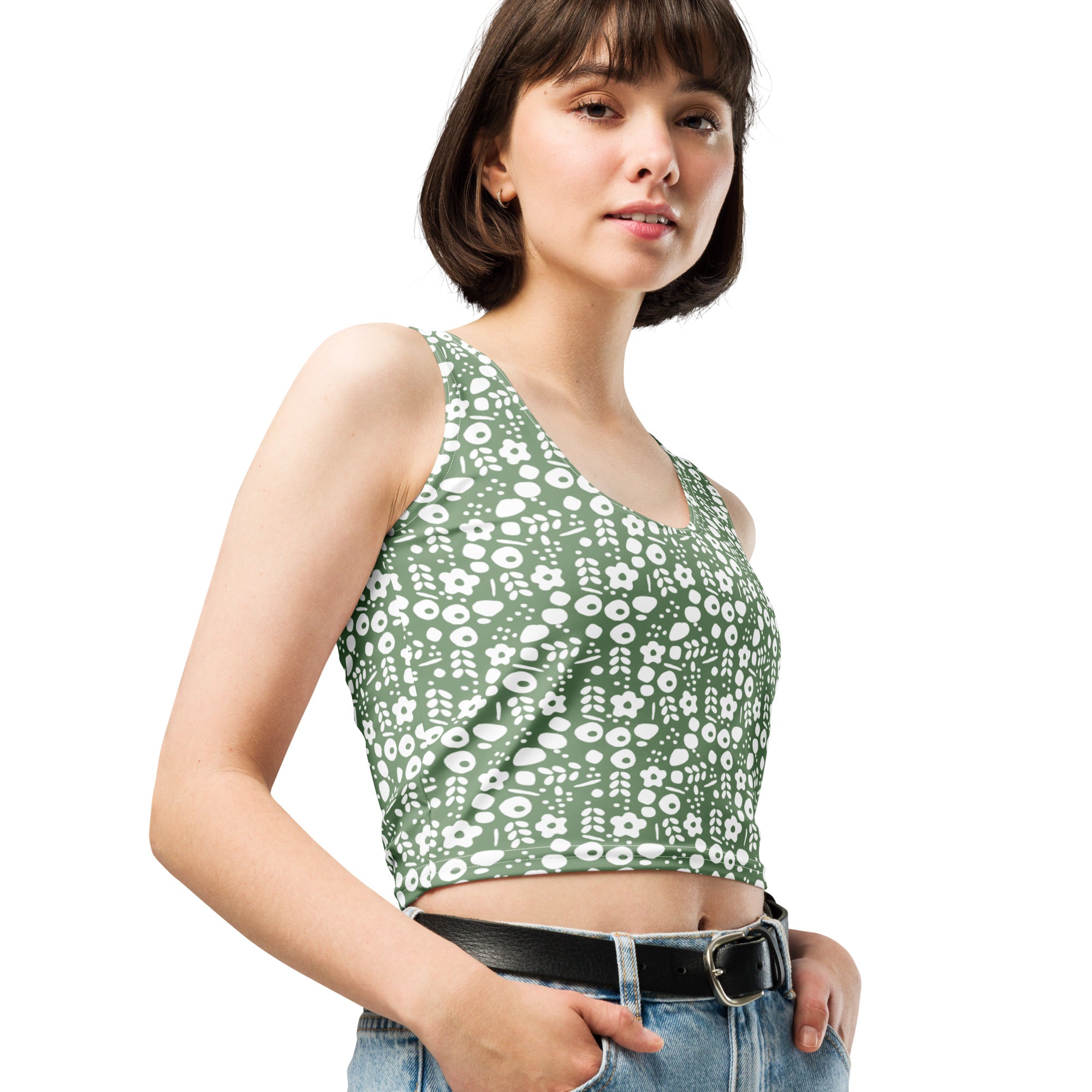Women's Sage Green Buttery Soft Crop Top- Quick-Drying UPF 50+ Stretch Top